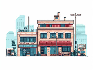 pixel style art of city building in bright and contrast colours, created with Generative AI Technology