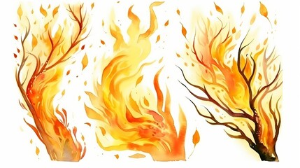 Fire flame branch on white background Generative AI