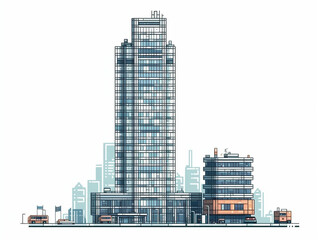 pixel art style modern skyscraper building isolated on white background