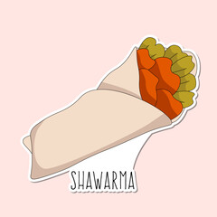 vector hand drawn shawarma, kebab sticker on pink background

