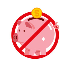 Pink piggy bank banned, government monetary policy, Dollar crash or digital crime investigation. Flat vector illustration