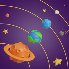 solar system 3D vector icon set, on a purple background