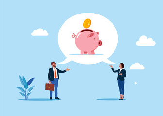 Business people and colleagues ideas are the same. Financial risk assurance, protect money from inflation or tax or wealth management. Flat vector illustration