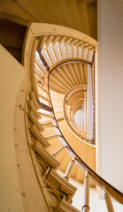 Yellow spiral staircase.