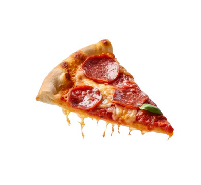 Slice of salami pizza floating in the air generative ai