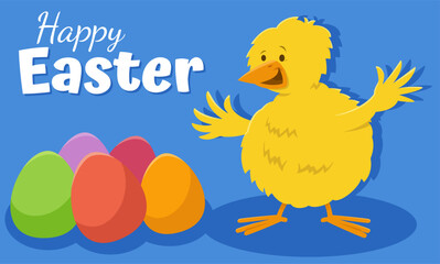 cartoon Easter chick with painted egg greeting card