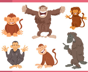 funny cartoon monkeys and apes animal characters set