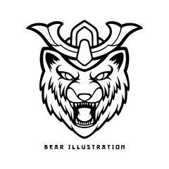 Outline vector bear head mascot logo illustration