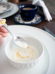 Bowl with homemade yogurt and honey