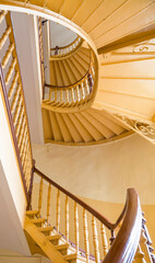 Yellow spiral staircase.