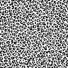  Seamless leopard print vector black and white pattern, animal background, wild cat texture.
