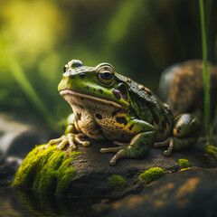 Fototapeta premium Green frog siting on rock