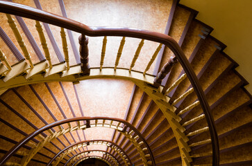 Yellow spiral staircase.