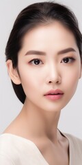 Beautiful young Asian woman with clean fresh skin isolated on white background, Face care, Facial treatment, Cosmetology, beauty and spa, Asian women portrait generative ai