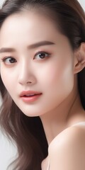 Fototapeta premium Beautiful young Asian woman with clean fresh skin isolated on white background, Face care, Facial treatment, Cosmetology, beauty and spa, Asian women portrait
