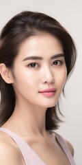 Beautiful young Asian woman with clean fresh skin isolated on white background, Face care, Facial treatment, Cosmetology, beauty and spa, Asian women portrait generative ai