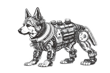 Fototapeta premium Biomechanical dog cyborg. Doodle sketch. Vector illustration.
