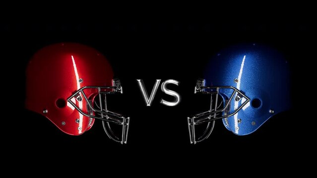 Red VS Blue Metallic Football Helmets with lighting Effect Looping Background and Alpha Channel