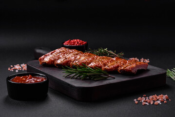 Delicious fresh grilled or smoked ribs with salt, spices and herbs
