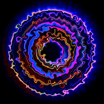 Deep purple ultraviolet trippy round modern wavy mandala circle circular design, black background hypnotic glowing purple colors backdrop abstract 