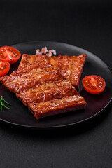 Delicious fresh grilled or smoked ribs with salt, spices and herbs
