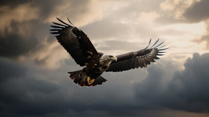 Fototapeta na wymiar An eagle flying in a cloudy sky Generative AI