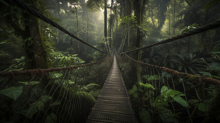 Obraz na płótnie Canvas A Suspension Bridge in a Rainforest Generative AI