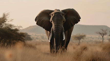 Fototapeta na wymiar Elephant in the savannah Generative AI