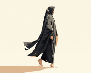 Naklejka premium An elegant Emirati Muslim woman walking in fashion wearing a yashmak exudes ace and confidence.. AI generation.