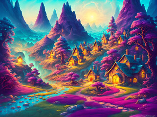 Obraz na płótnie Canvas A charming Fantasy Fairy Homes. AI generated illustration
