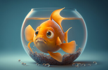 Cute orange fish cartoon in the small aquarium.isolated background.Created with generative ai