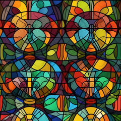 colorful stained glass pattern with abstract shapes, Generative AI
