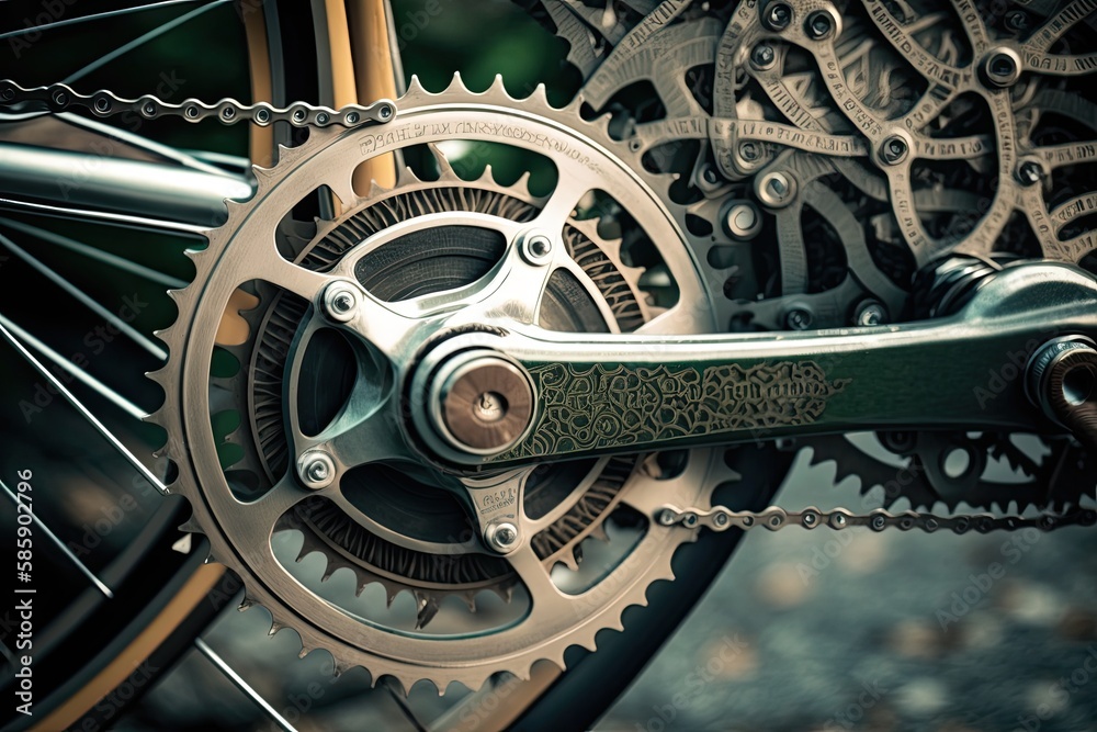 Wall mural close-up of cross bike, with details visible including gears, brakes and chain, created with generat