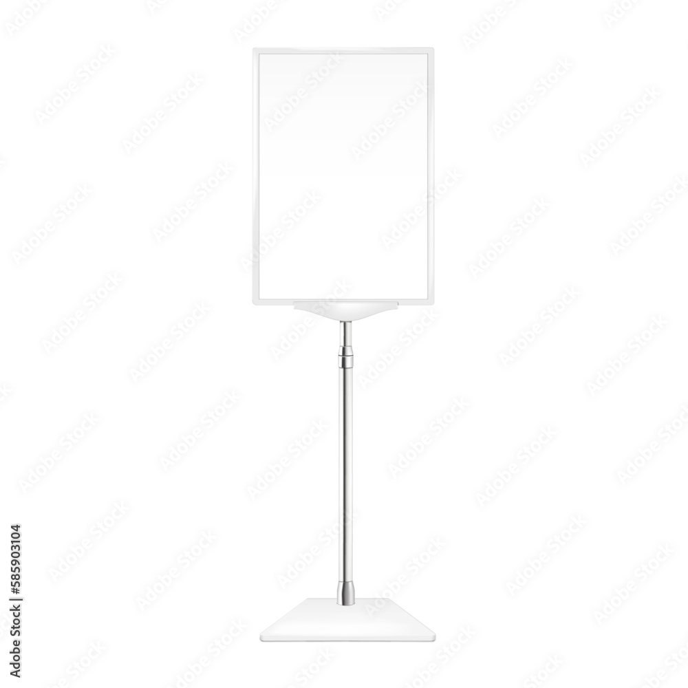 Wall mural poster sign stand realistic vector mockup. floor standing white display with base mock-up. adjustabl