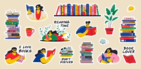 People read books. Men and women talk and discuss literature. Learning a foreign language