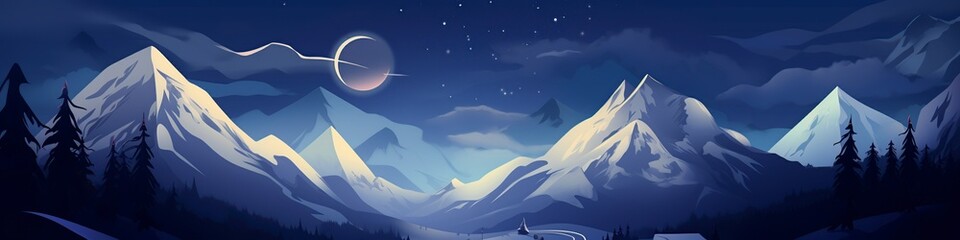 illustration, beautiful snow mountains, website header, ai generative