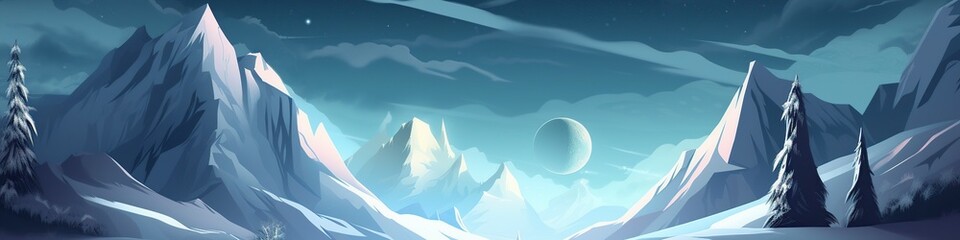 illustration, beautiful snow mountains, website header, ai generative