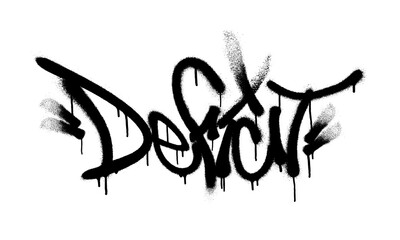Sprayed deficit font graffiti with overspray in black over white. Vector illustration.