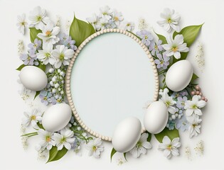 Naklejka na ściany i meble Eggcellent Blooms: A Collection of Easter Eggs and Spring Flowers Surrounding a Circular frame