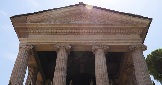 Portico and Ionic columns of the Temple of Portunus, Forum Boarium, Rome, Italy.