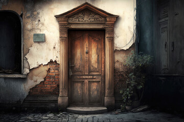 Fototapeta na wymiar an old vintage front door from a house. Generative AI