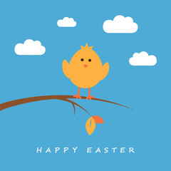 happy easter cute little bird sitting on a branch