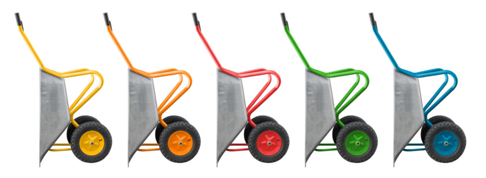 Garden wheelbarrow on a transparent background. Set of construction wheelbarrows, isolated object. Element for design