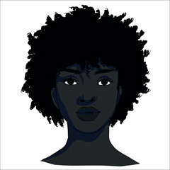 Vector portrait of beautiful african american woman in black and white. Gentle silhouette, fashion illustration
