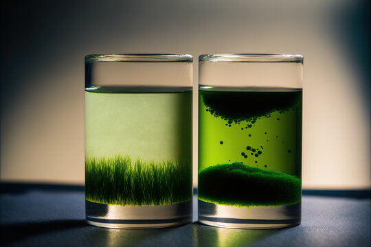 Ilustraci&oacute;n de dos vasos con l&iacute;quido verde.  Generativa AI