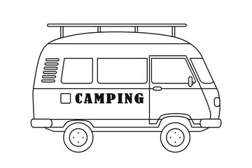 camper outline drawing isolated on white background