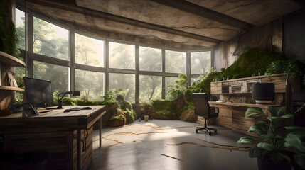 room for regeneration in a corporate office, filled with nature generative art