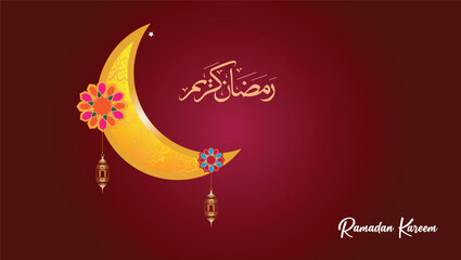 Islamic greeting vector illustration with Moon and Arabic Calligraphy theme