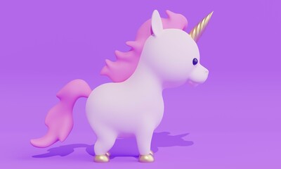 Cute little unicorn with a pink mane. 3d rendering