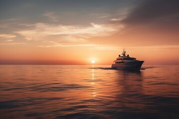 Fototapeta na wymiar a boat is sailing in the ocean at sunset or dawn. generative ai